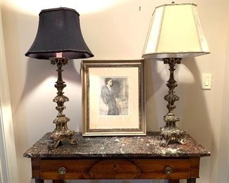 Antique Italian lighted candelabras and shades