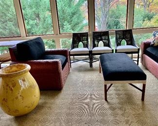 Walters Wicker chair, ottoman and sofa  upholstered in perennial indoor/outdoor fabric