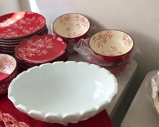 Red set. White milk glass 