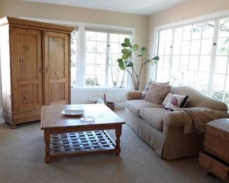 ANTIQUE PINE ARMOIRE, PINE COFFEE TABLE, LOVESEAT!