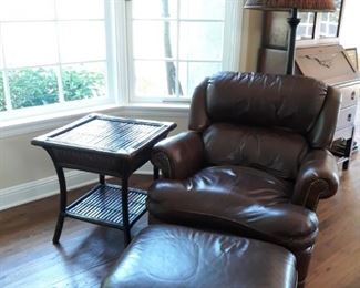 LEATHER CHAIR AND OTTOMAN