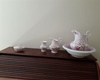 ANTIQUE BOWL AND PITCHER  AND EXTRAS