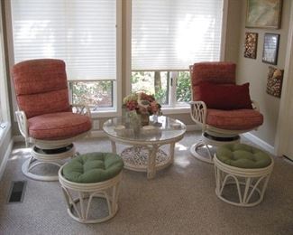 Really Nice Swivel Rocker Chairs with Ottomans, Side Table...