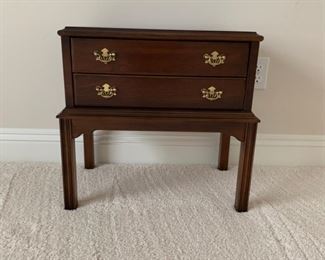 Mahogany, two drawer, brass hardware.