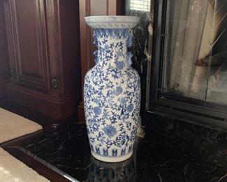 Collection of blue and white Chinoiserie urns, plates, candlesticks and others.