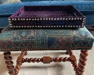 Purple faux-aligator tray with nailhead trim.