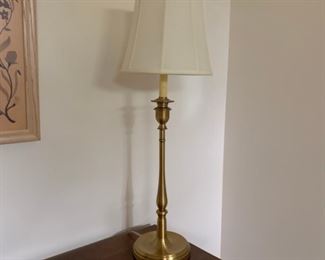 Brass Table lamp, cream shade.