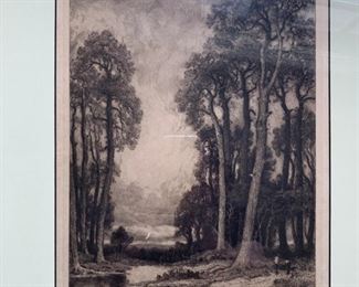 Etching, framed under glass.