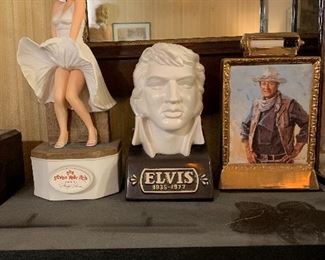 Marilyn Monroe, Elvis and John Wayne decanters. Many other decanters available