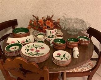 Mid Century Pottery, thistle pattern. More pieces were found after the photo was taken! Punch bowl and cups, great for holiday parties!