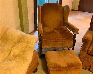Rust fringed side chair and ottoman!