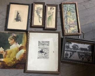 Vintage signed Lyman Byxbe etching. Vintage Japanese needlework art, Vintage Victorian lithographs