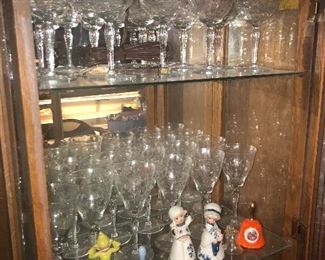 Vintage etched champagne and wine glasses