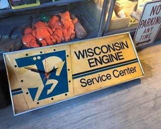 Vintage Wisconsin Engine Service Center electric clock & light