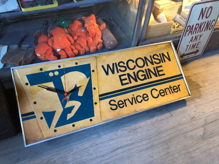 Vintage Wisconsin Engine Service Center electric clock & light