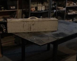Vintage wood tool box and work table