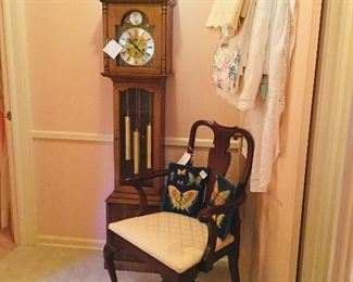 Ridgeway Grandmother clock and Queen Anne style chair 