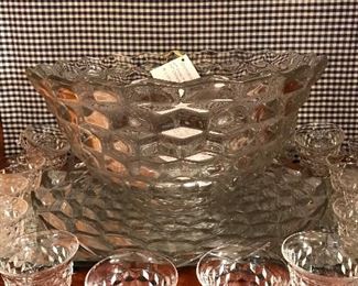 Vintage Fostoria Punch Bowl and cups