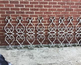 Eight wrought iron stair rail balusters. Could be repurposed into table legs or window guards. 30” tall, 8” wide. A world of possibilities.