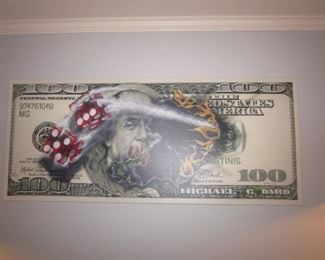 Michael Godard Art with Certificate $100 Bill with Dice with certificate 
