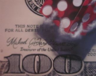 Michael Godard Art with Certificate $100 Bill with Dice with certificate 