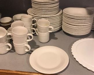 great set of all white dishes