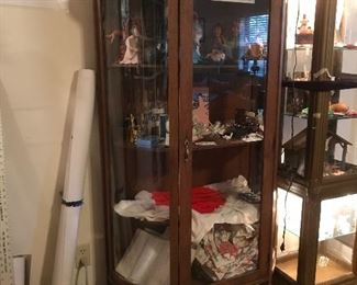 antique oak curio with beveled mirror 