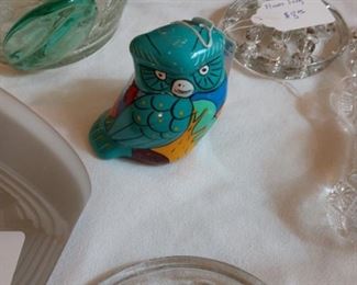 Hand Painted Owl and Stem Frogs