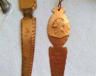 Copper Letter opener and copper Book mark "Not my will but Thine be done" Luke 22:42