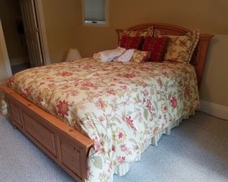 Queen bed, mattress & box spring, linens