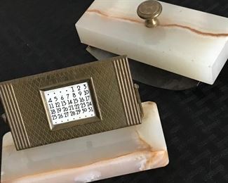 Brass and marble desk set