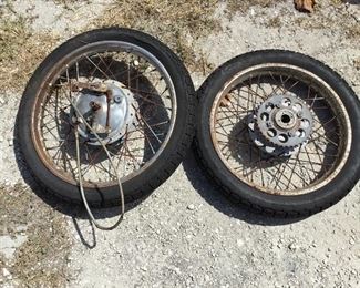 Tires and rims from vintage dirtbike