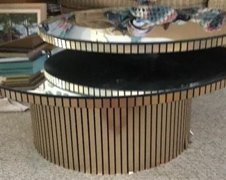 Glass top table, round with swing out top