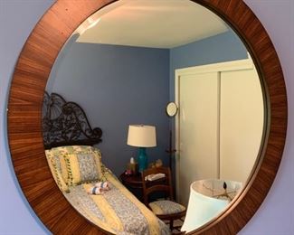 2. 36" Round Wood Beveled Mirror