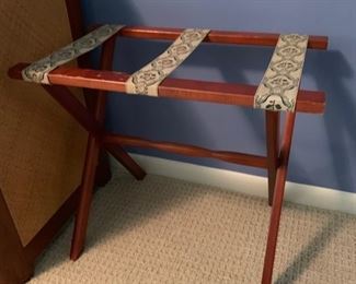 14. Wood Folding Luggage Rack w/ Embroidered Straps