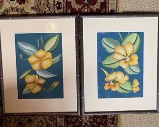 27. Pair of Floral Artwork by D. Potter (17" x 21")