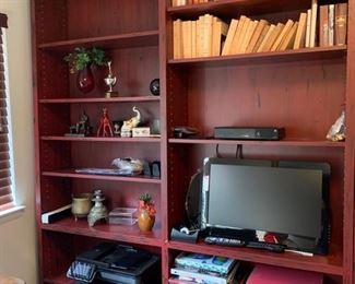 36.  Double Wide Oxblood Rubbed Wood Bookcase (72" x 14" x 93")