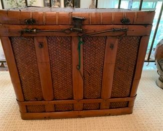 22. Antique Rattan and Bamboo Thai Trunk (22" x 15" x 20")