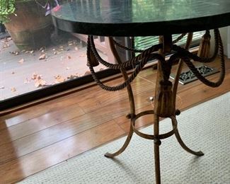 63. 18" Round Marble Top Table with Gilt-Metal Rope and Tassel Base  22" Ht.