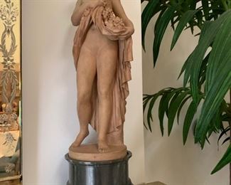 64. Pair of 21" Clodion Terracotta Statues w/ Marble Base