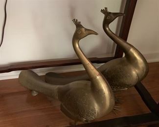 68. Pair of Brass Peacocks