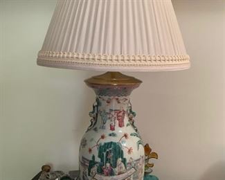 71. 34" Asian Vase Lamp w/ Carved Wood Base