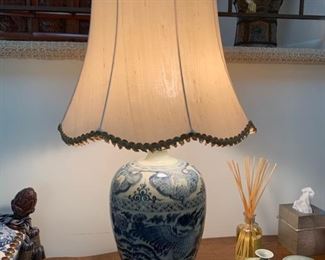 73. 34" Blue & White Asian Urn Lamp