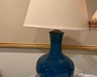 90. 29" Turquoise Ceramic Lamp