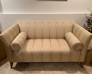 103. Sofa w/ Matching Bolster Pillows in Champagne Stripped Upholstery (65" x 35" x 30") 