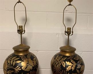 106. Pair Of 32" Handpainted Black & Gold Metal Lamps