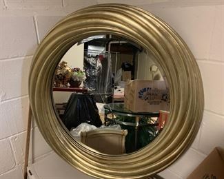 107. 32" Howard Elliot Collection Round Gold Beveled Mirror