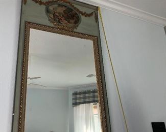 ABSOLUTELY GORGEOUS EARLY FRENCH PAINTED /GILDED MIRROR 
64”H x 36”W 