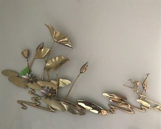 Vintage Brass Water Lilies Wall Sculpture by Bijan