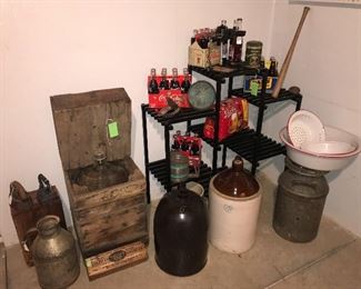 Vintage jugs, Milk Can, Pop Bottles
